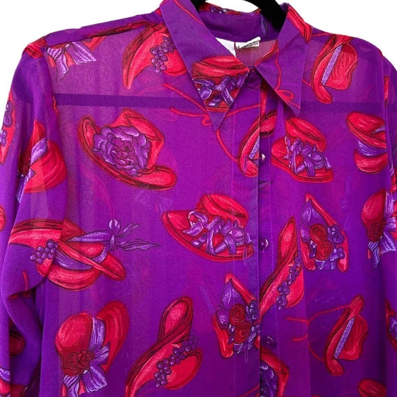 Vintage Red Hat Ladies' Sheer Blouse Size Large - Excellent Condition - Picture 2 of 6
